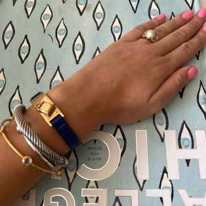 Blue Leather with Gold Hardware Padlock Lock Bracelet Michael Kors